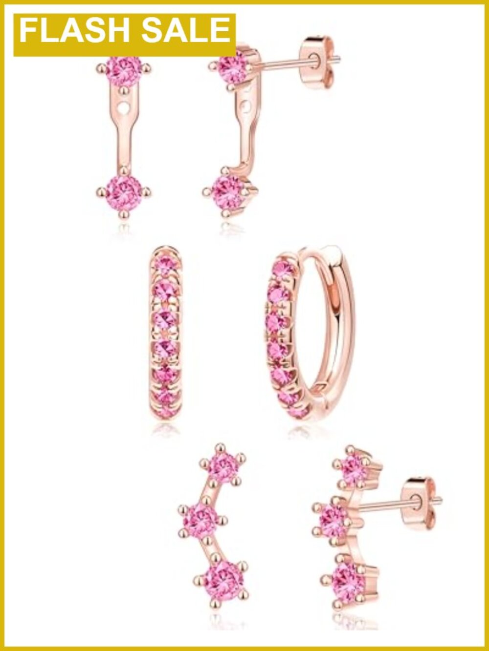 3 Pairs Dainty Gold Plated Earring Set Trendy Birthstone Stud Huggie Hoop Jacket